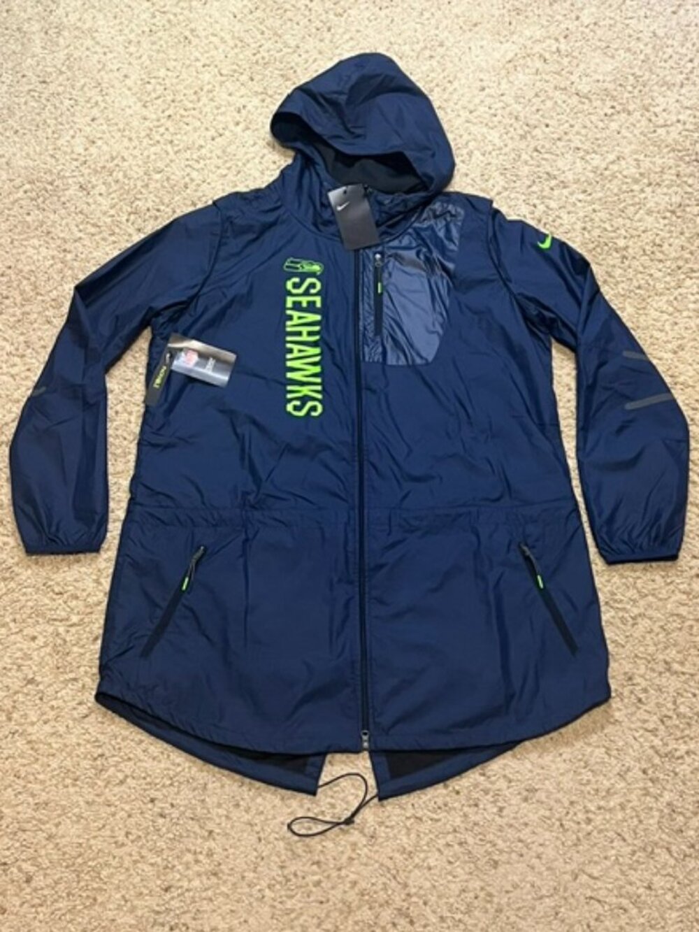 Seattle Seahawks Nike Women's Navy Blue Windbreaker Rain Parka Jacket Sz XL NWT